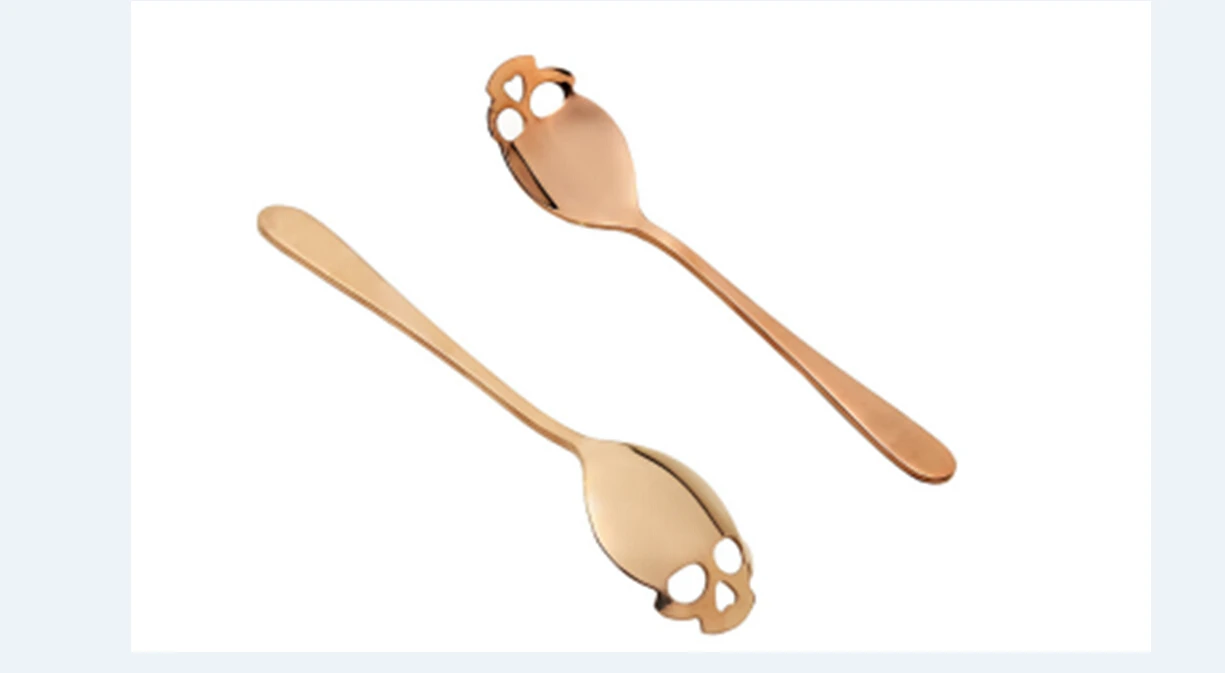 Rose Gold Модная Горячая сахарная чайная ложка с черепом из нержавеющей стали, столовое серебро, скелет для чая, кофе - Цвет: Rose Gold