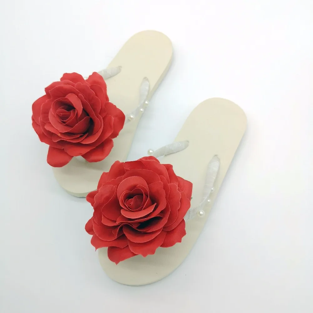 Новинка 2018 летние пляжные сандалии HAHAFLOWER с красной розой женские шлепанцы на