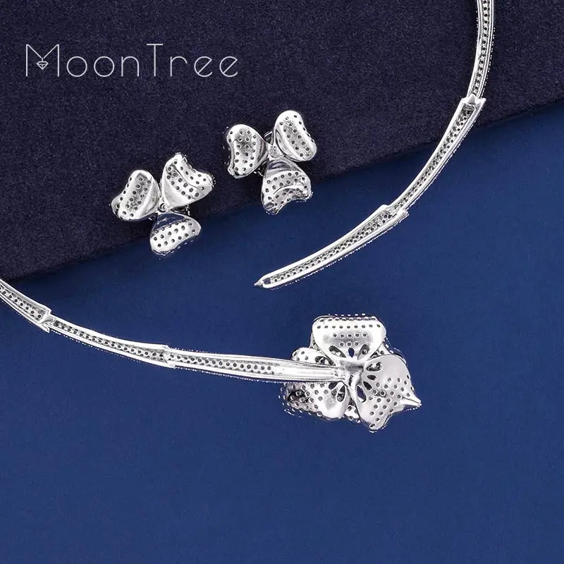 MoonTree модные роскошные цветы полный кубический циркон медные свадебные серьги