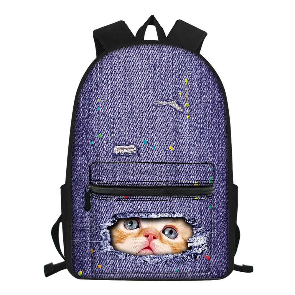 

Nopersonality Jeans Style Animal School Bag for Teen Girls Cute Denim Dog/Cat/Hamster Print Children Schoolbag mochila escolar