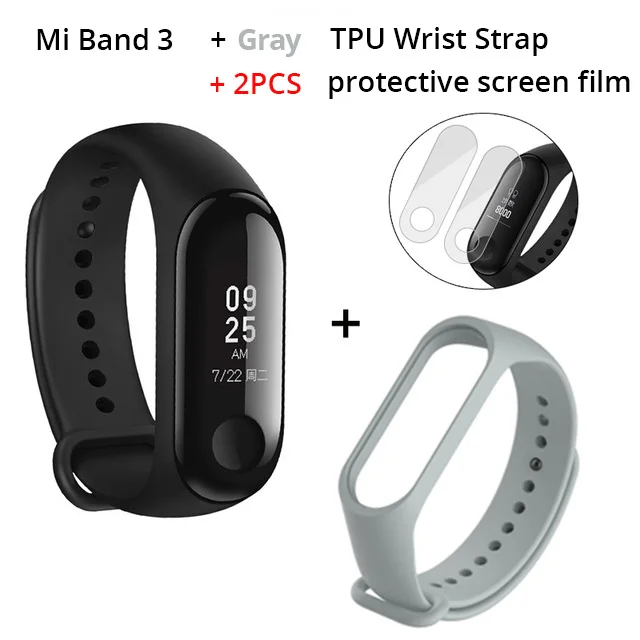 Add Grey Strap Xiaomi mi Band 3 mi band 3 мгновенное сообщение CallerID водонепроницаемый OLED сенсорный экран погоды mi Band 2 Up - Цвет: Add Grey Strap