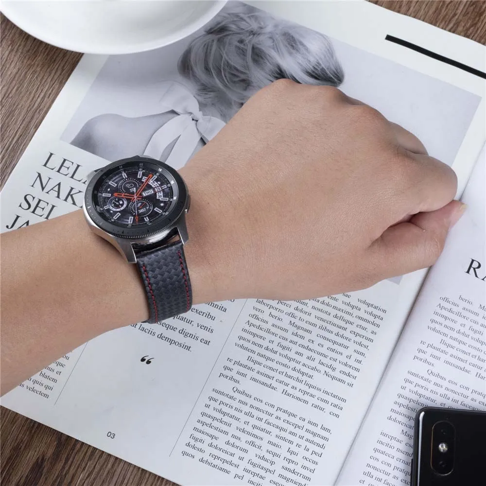 Ремешок из углеродного волокна для Samsung Galaxy Watch 3 45 мм 46 мм/Gear S3 кожаный браслет Huawei