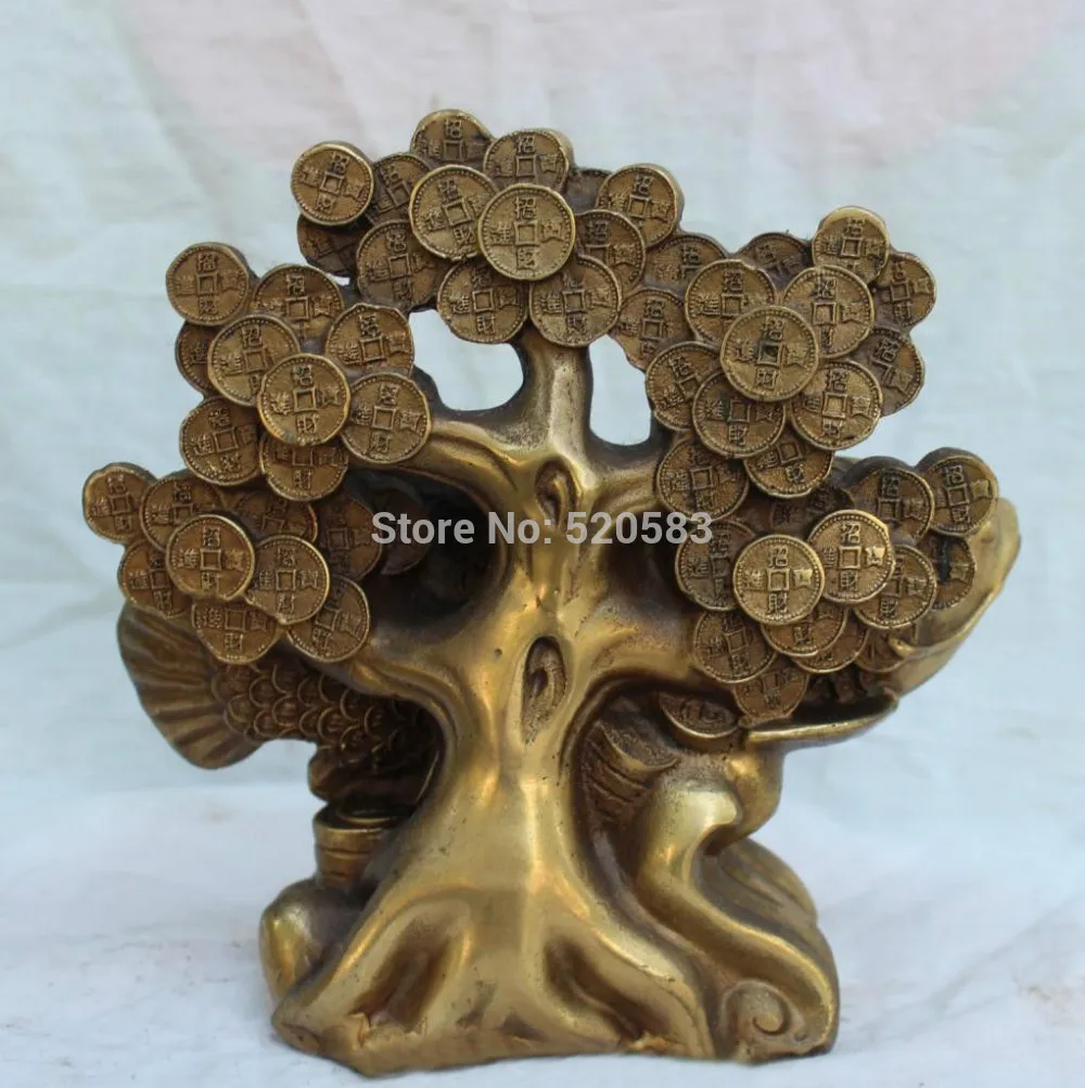 Ymy 9 &quotс пометкой китайские бронзовые Богатые Деньги дерево с рисунком золотой