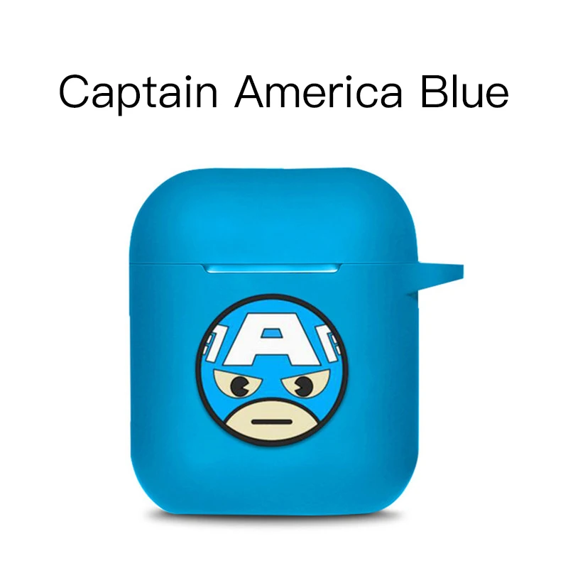 Captain Blue Мягкие силиконовые bluetooth наушники чехол с героями мультфильмов Marvel для Apple AirPods ультра-тонкий милый защитный чехол для AirPods зарядная коробка - Цвет: Captain Blue