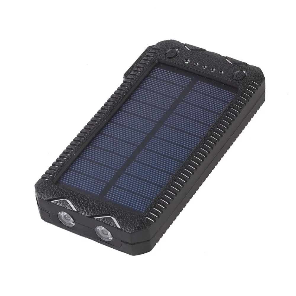 20000 mAh Солнечное Зарядное устройство Dual USB пакет телефон Зарядное устройство Мощность Bank внешняя Батарея с 2 фонарик для мобильных устройств