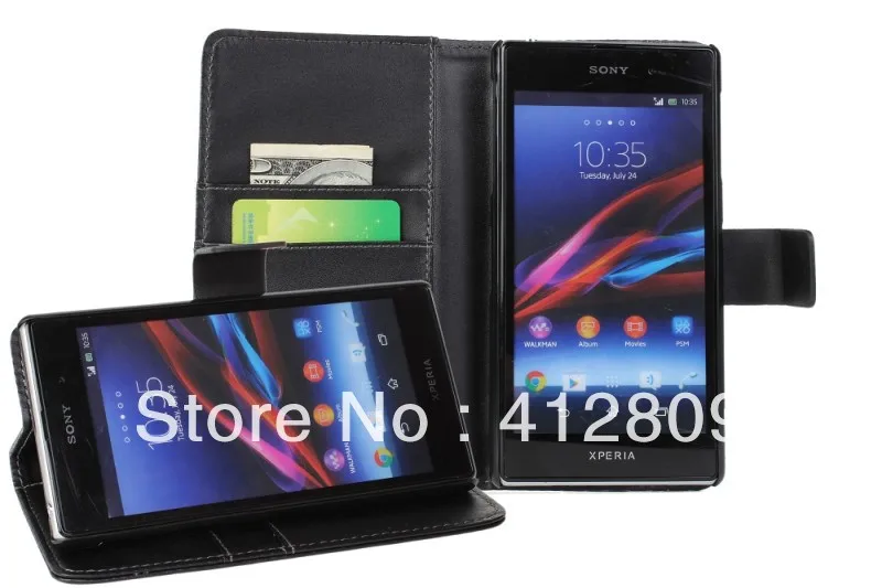 Black PU Wallet Back Credit Card Stand Cover Case for Sony Xperia Z1 L39h Honami C6906 C6903 C6902 C6943 Free Shipping | Мобильные