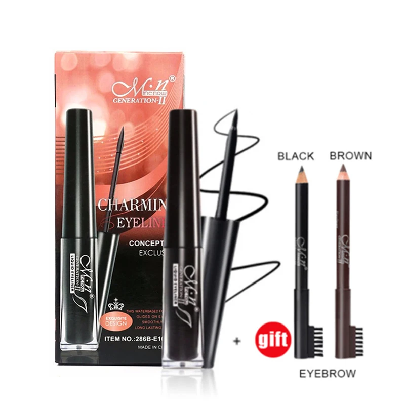 Eyeliner Makeup Waterproof Black Long Lasting Liquid Set Gift Two Black/ Brown Eyepencil | Красота и здоровье