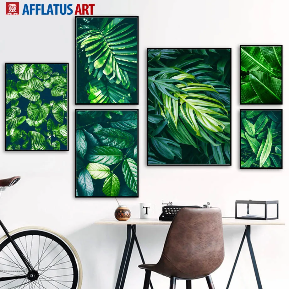 Зеленые растения пальма монстера большой лист настенный художественный принт