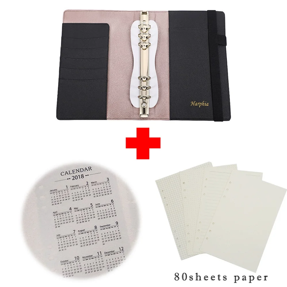Notebook Set Harphia A5 A6, блокнот-планировщик на ремешке, блокнот с отрывными листами, блокнот на спирали, блокнот, персональный органайзер с дополнительными бесплатными подарками - Цвет: Notebook Set