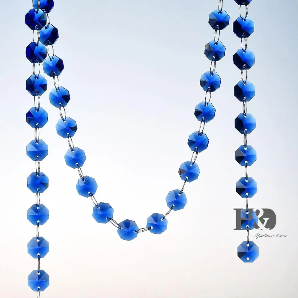 Blue Цветная жемчужина цепи 7 футов Кристалл DIY Радужная гирлянда 14 мм нить с бусинами из кристаллов восьмиугольная дома окна вечерние Свадебный декор - Цвет: Blue