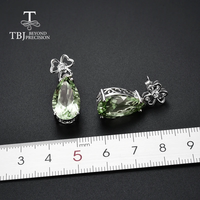 Серьги TBJ Big Drop с натуральным зеленым аметистом в ювелирных изделиях из 925-й стерлингового серебра для женщин и девочек в подарочной коробке.