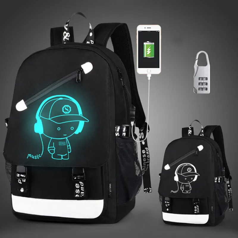 

children school bags boy girls Anime Luminous school backpack waterproof kids book bag USB Charging Port and Lock School Bag