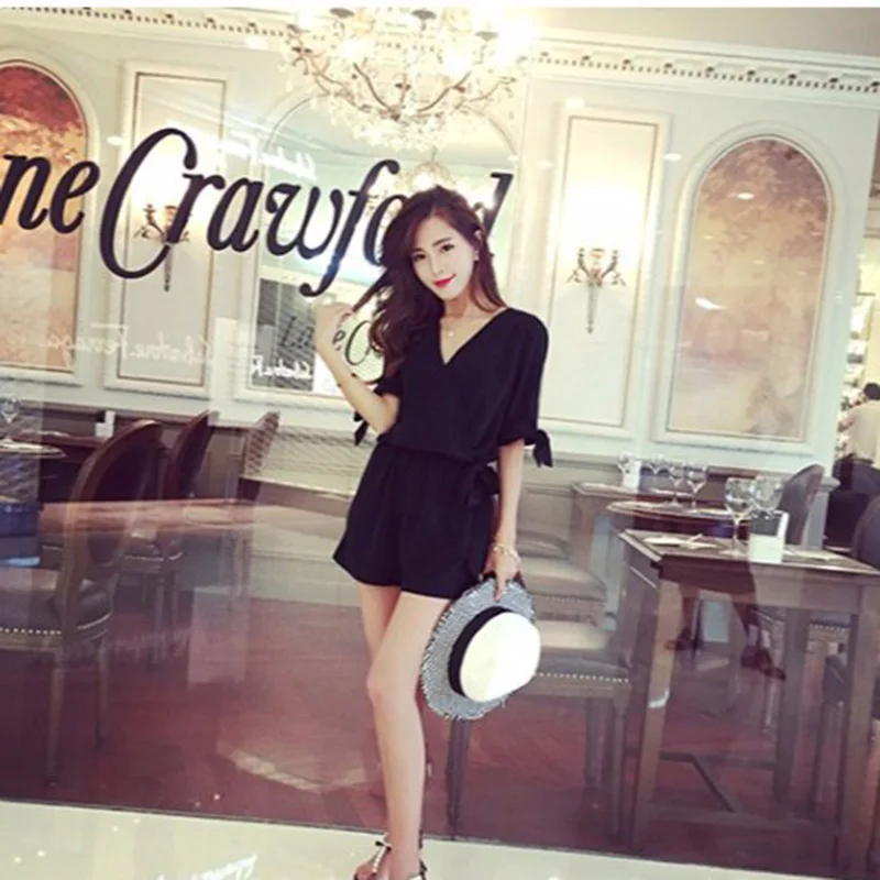 Женский комбинезон с высокой талией элегантный летний v образным вырезом и