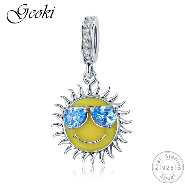 Geoki 925 пробы серебряные летние солнечные очки бутылка для холодных напитков талисманы подходят Pandora браслет косметика и макияж бисер - Цвет: GSCC771-1