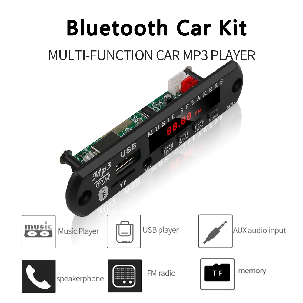 Плата декодирования KEBIDU 12 В DIY модуль Bluetooth MP3 светодиодный USB TF FM радио