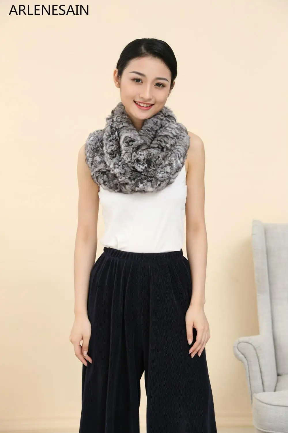 Женская шаль Arlenesain роскошная из Шиншиллы с меховой отделкой 25*72 см новинка 2019 |