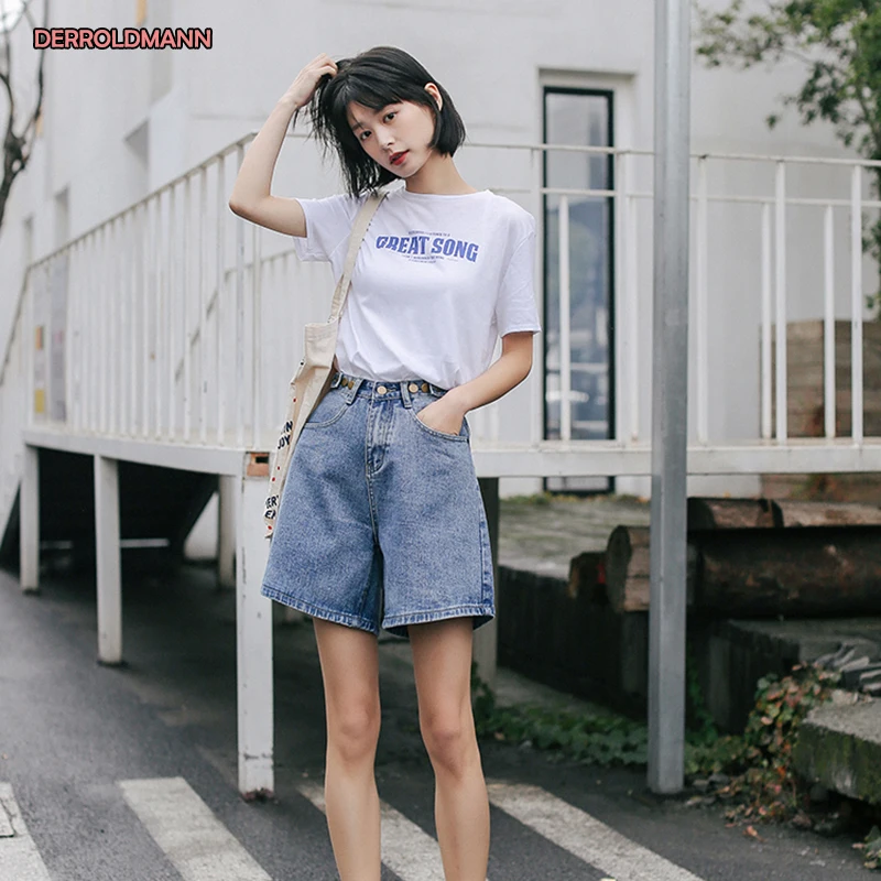 Женские джинсовые шорты с высокой талией регулируемой и пуговицами на молнии