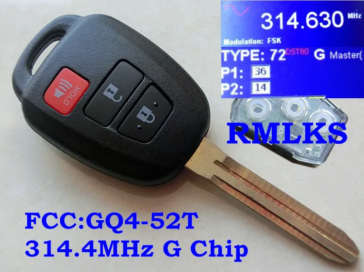 RMLKS для GQ4 52T Uncut TOY43 Blade дистанционный брелок с чипом 314 2 МГц H G 3 кнопки подходит Toyota