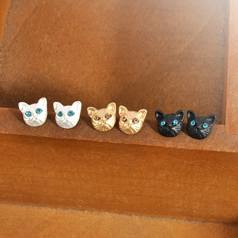 Женские серьги пусеты с кошачьими ушами винтажные дизайнерские золотистые и