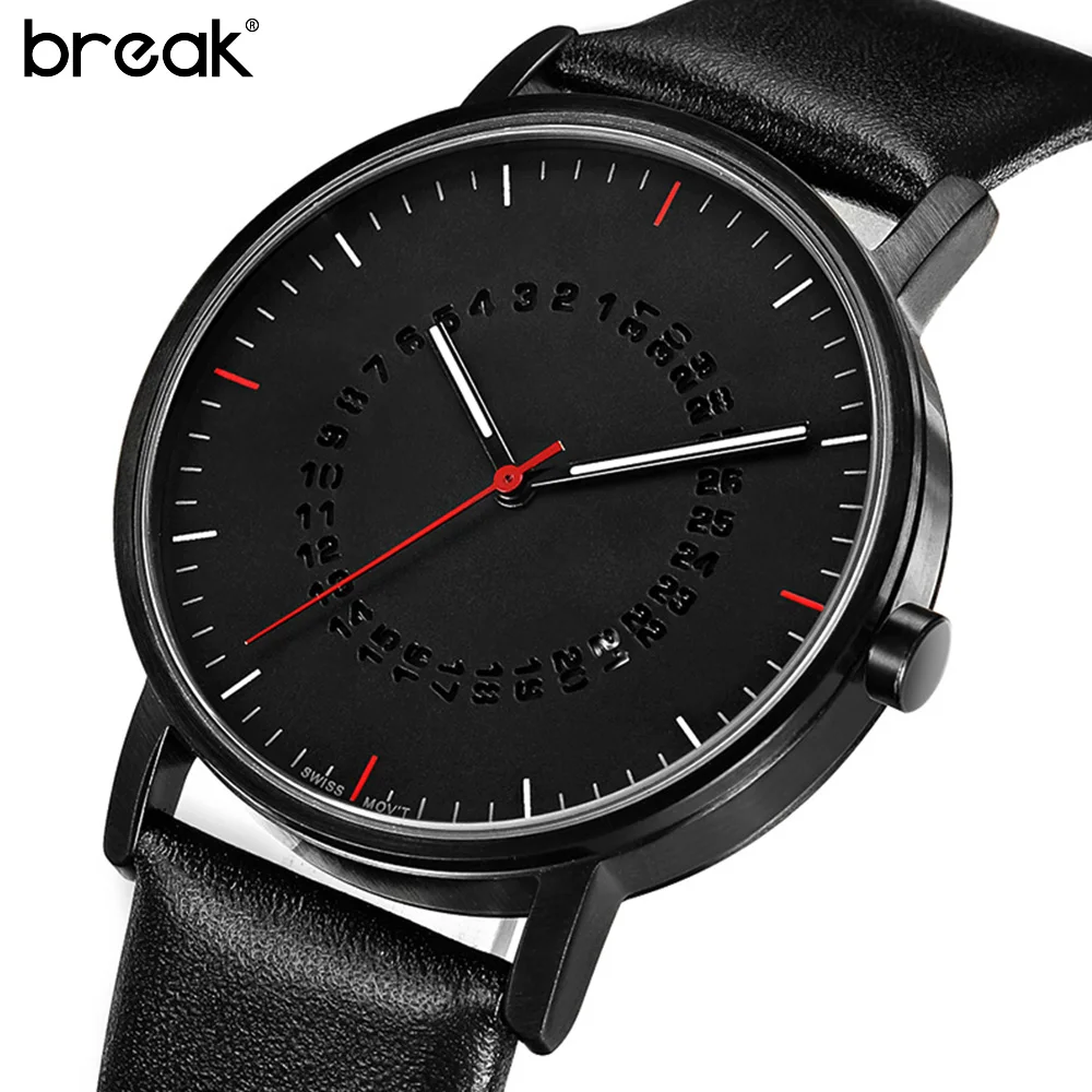 

Break Men Unique Minimalist Simple Luxury Leather Strap Sapphire Quartz Dress Business Fashion Hot Popular Brand Casual Watches