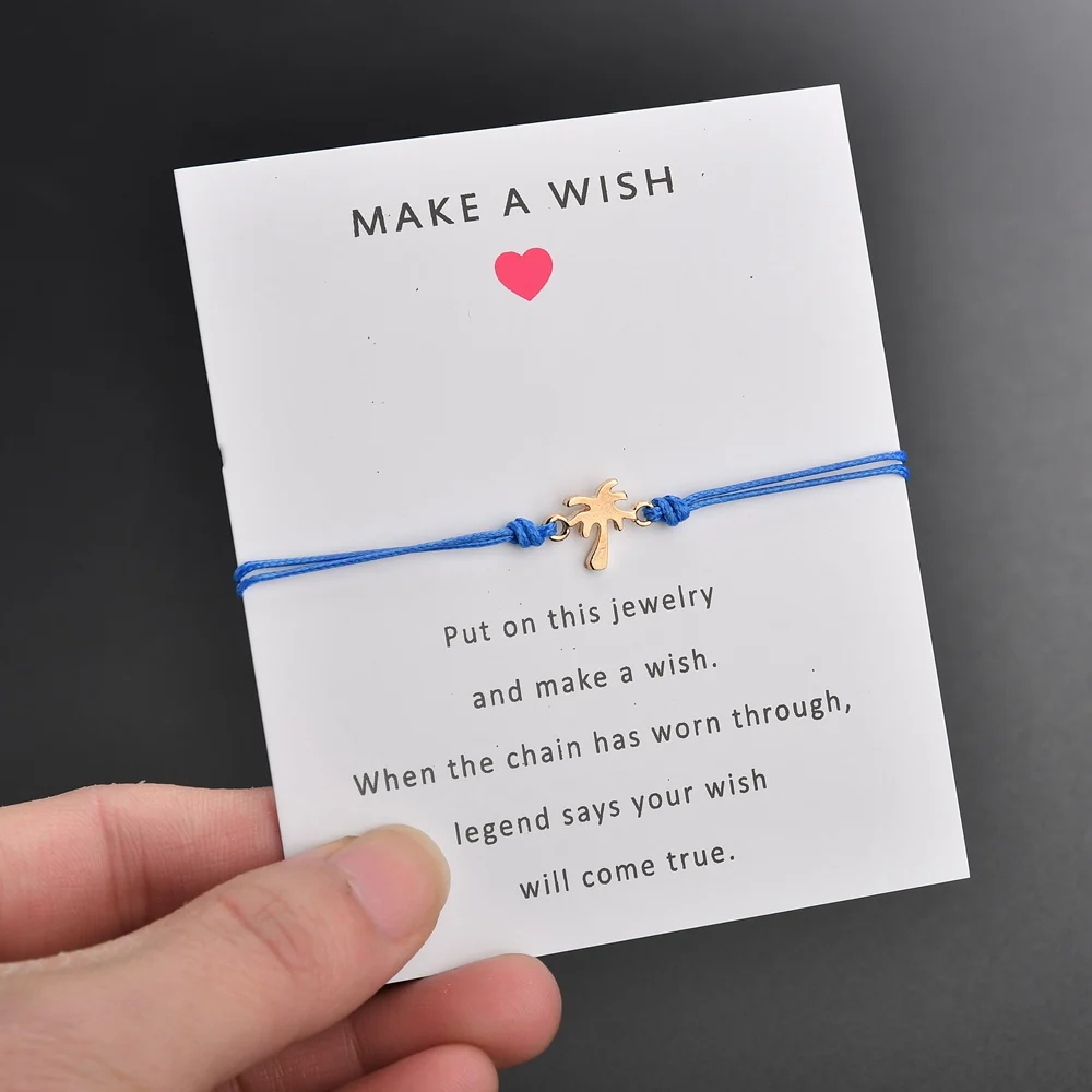 Terreau Kathy Handmade Coconut Tree Pendant Woven Rope Chain Bracelet With Make a Wish Paper Card Fashion Jewelry Gift For Women | Украшения