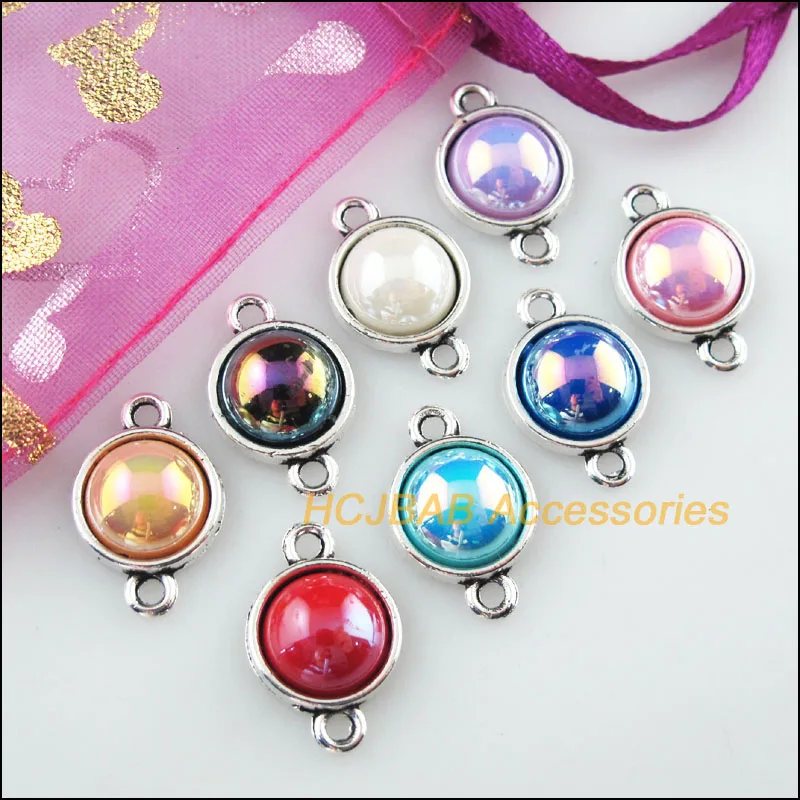 

24Pcs Tibetan Silver Round Mixed Acrylic Charms Pendant Connectors 12x19mm