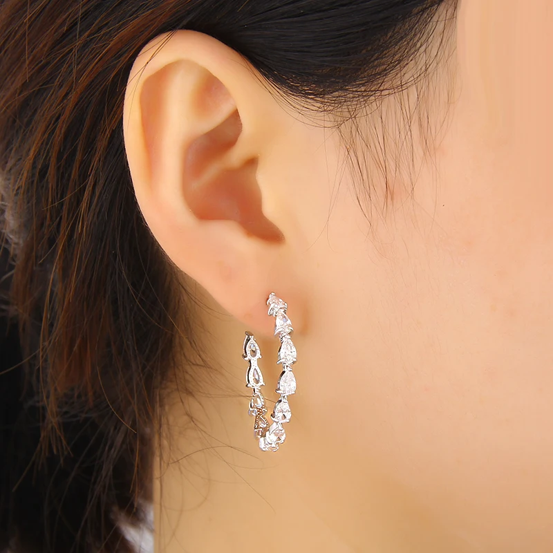 Серьги кольца LXOEN с кристаллами женские украшения в форме капли воды для