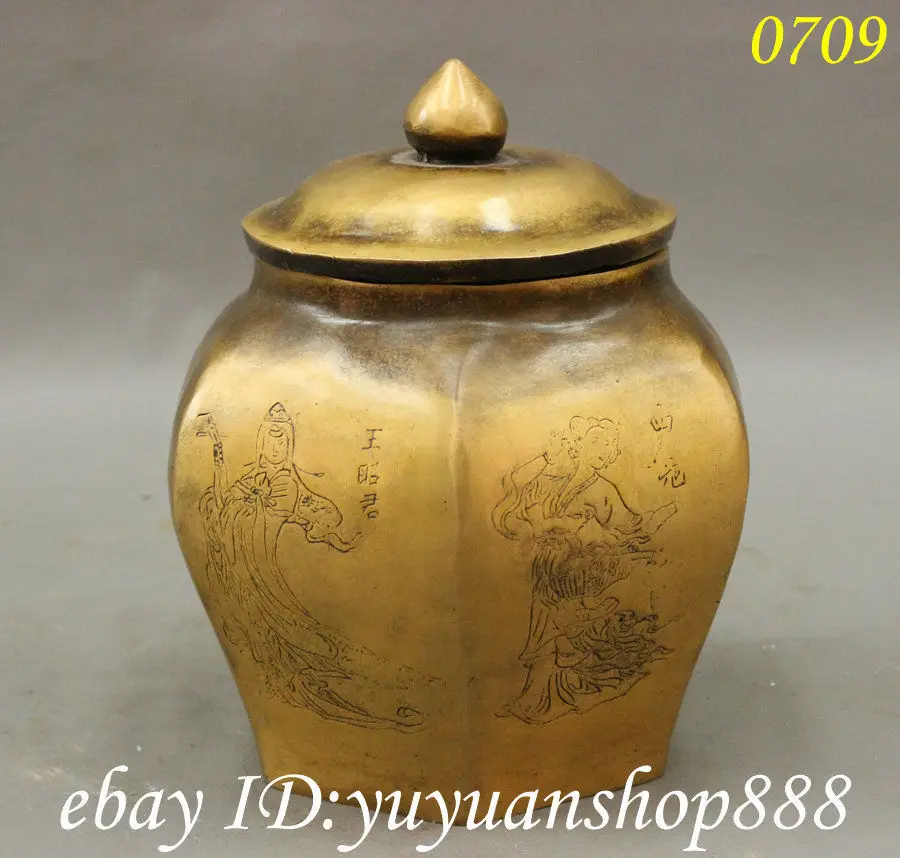 7&quot Marked China Palace Bronze 4 Great Beauties Belle Statue General Tank Jar Pot Garden Decoration Brass 25% off - купить по