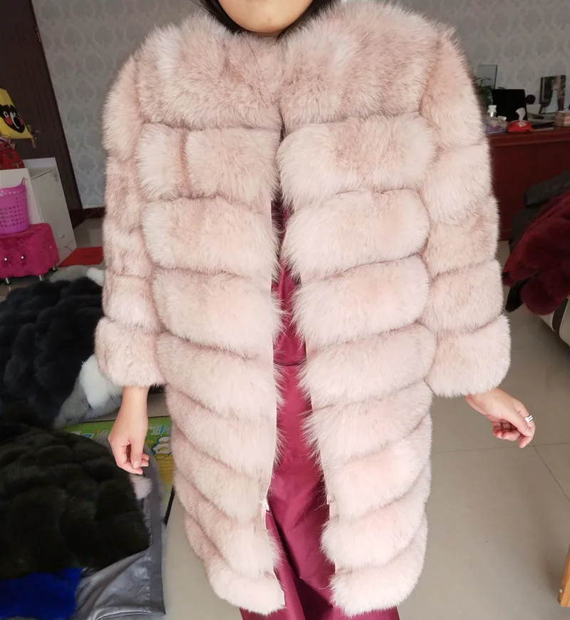light pink Шуба из натурального Лисьего меха, имитирующая выдру, цветная Женская модная зимняя теплая Съемная шуба из лисьего меха - Цвет: light pink