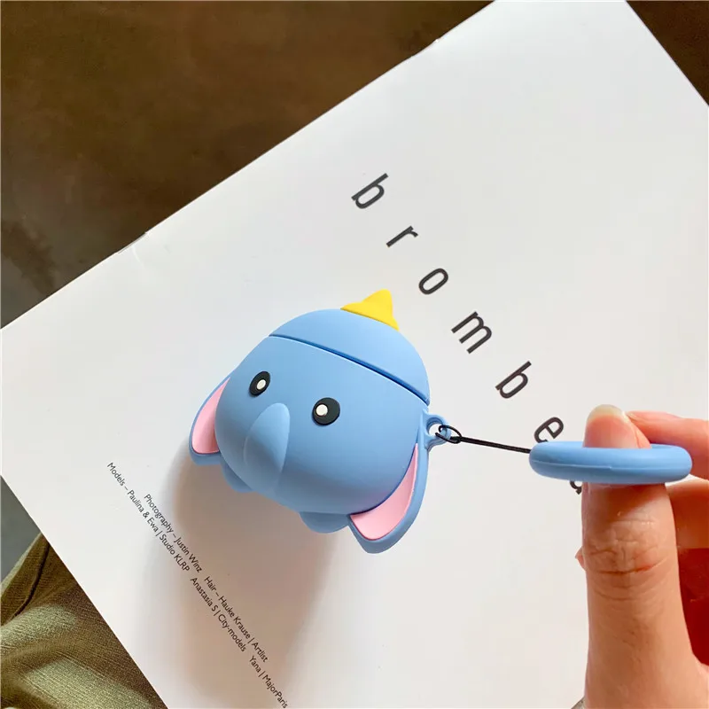 3D стереоскопический мультфильм Dumbo милый слон защита наушников Чехлы для Apple Airpods 1 2 силиконовый чехол с кольцом ремешок
