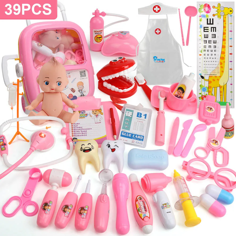

39PCS Doctor Pretend Play Toys Simulation Vocal Light Medical Kit Portable Suitcase Luggage Pack Kids Educational Classic Toys