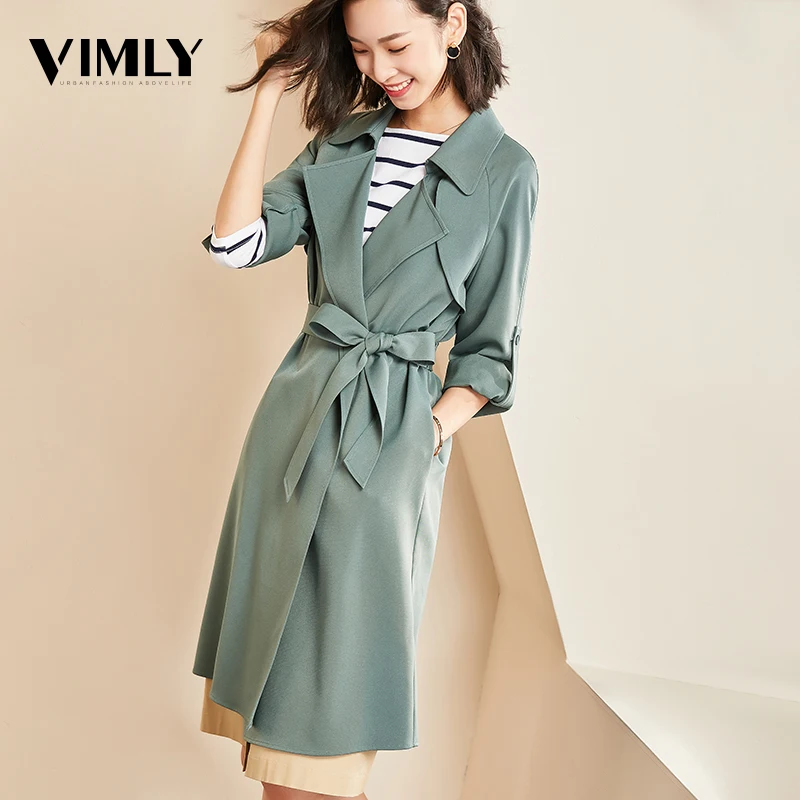 Женский Классический Тренч Vimly однотонный свободный пояс для офиса на весну и