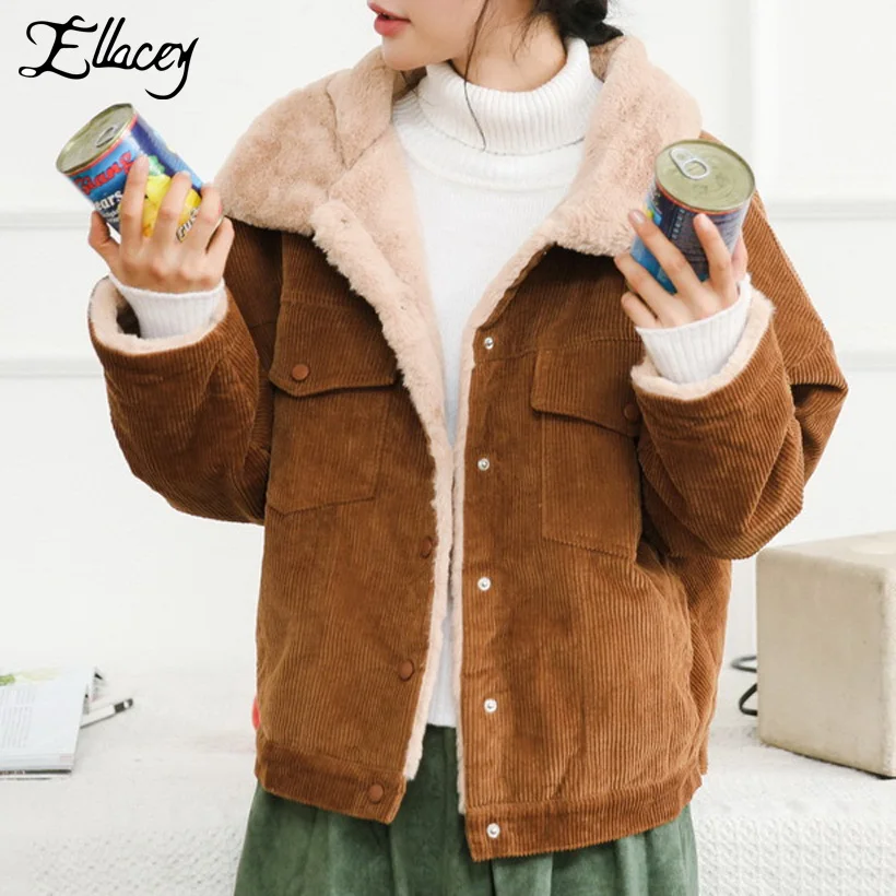Ellacey 2018 зима элегантный дизайн Вельветовая куртка карманов хлопковые парки Для