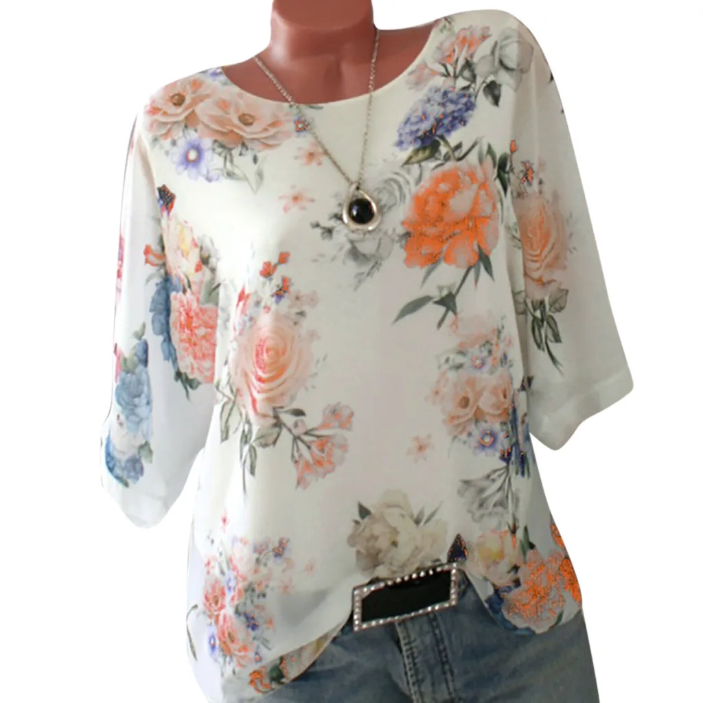 Женская Свободная блузка с цветочным принтом пуловер вырезом лодочкой топ