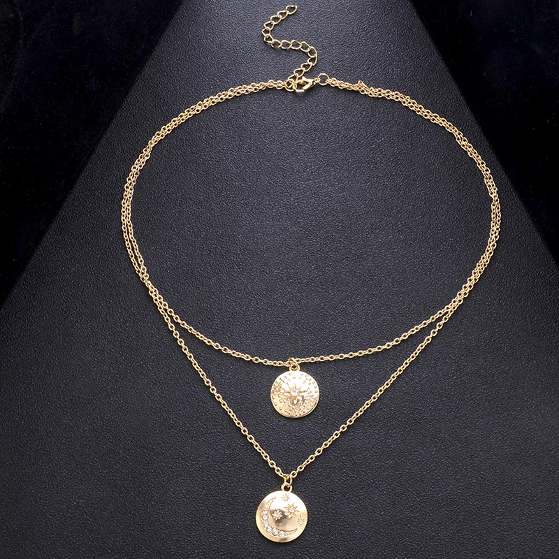 1 шт Модный Блестящий кристалл луна звезда кулон многослойное женское ожерелье