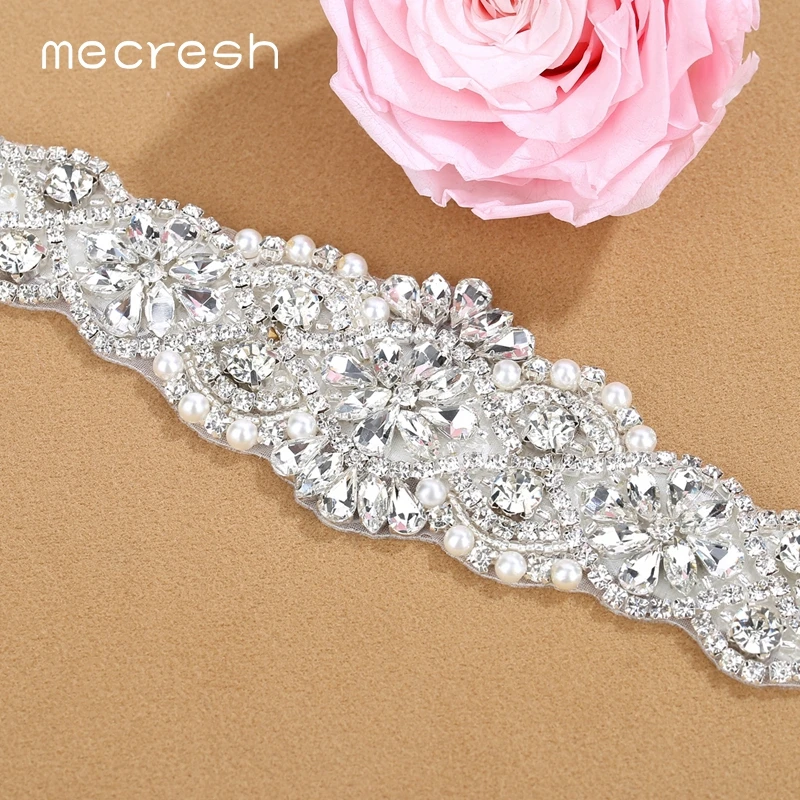 

Mecresh Lovely Crystal Simulated Pearl Women Wedding Dress Belts Bridal Accessories Pink White Ribbon Satin Bride Sashes MYD014