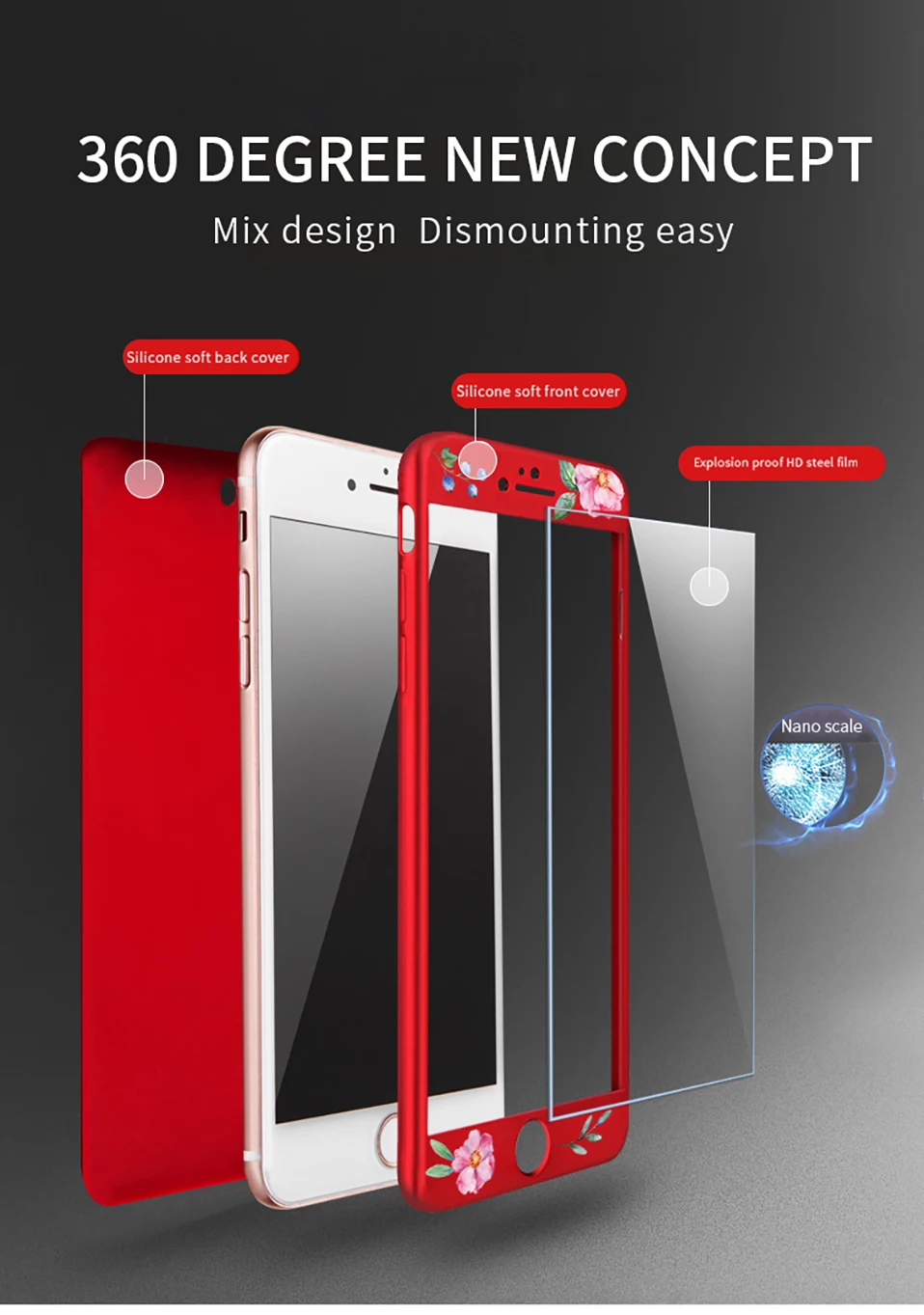 ASINA 360 Полный чехол для iPhone 8 Цветочный узор чехол s для iPhone 6 6s 7 8 Plus X Черный защитный бампер Fundas
