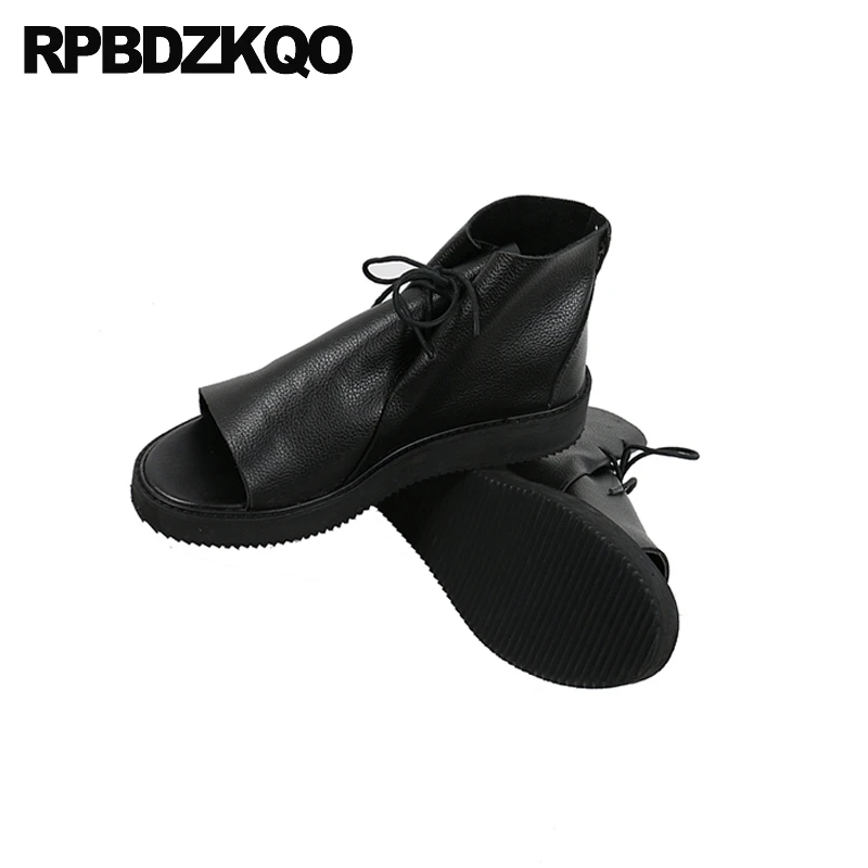 Мужские кожаные босоножки на платформе черные повседневные из натуральной кожи