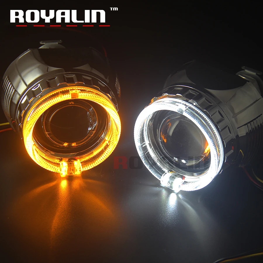 ROYALIN W2 Bi Xenon H1 объектив проектора 2,5 мини галогенные линзы светодиодный ангельские глазки Halo кольца кожухи белый желтый DRL указатель поворота светильник