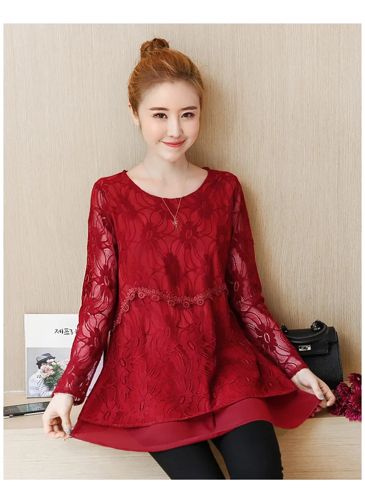 Фото New arrival2018 Spring Fashion ladies O neck cute lace shirt casual blouse long sleeves tops juniors plus size L-XXXXXL 5XL Женская New arrival2018 Spring Fashion ladies O neck cute lace shirt casual blouse long sleeves tops juniors plus size L-XXXXXL 5XL Женская