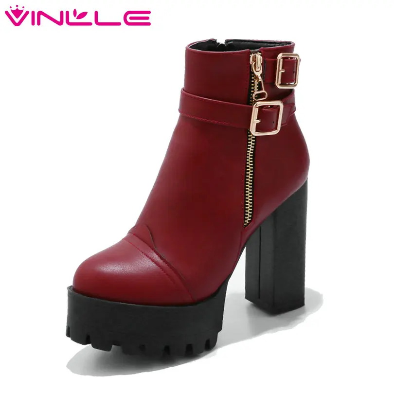 Женские мотоциклетные ботинки VINLLE черные ботильоны на среднем квадратном