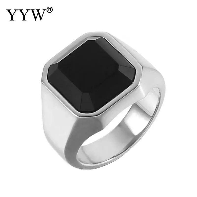 Новый дизайн черный сердолик нержавеющая сталь Золотой квадрат перстень для