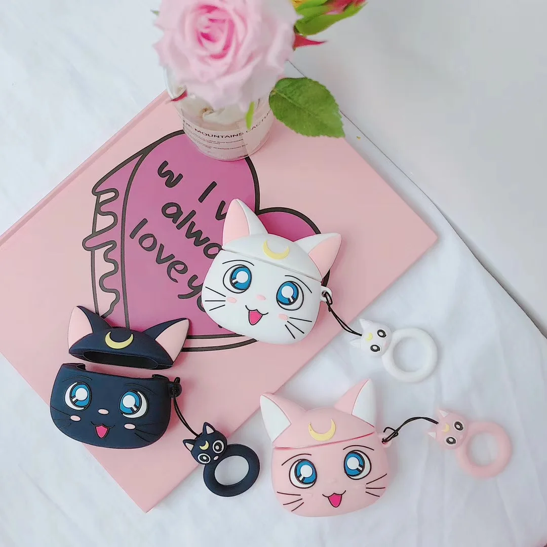 Силиконовый чехол Luna Cat Sailor Moon для Airpods Air Pods, защитный чехол, защита от потери, аксессуары Fundas