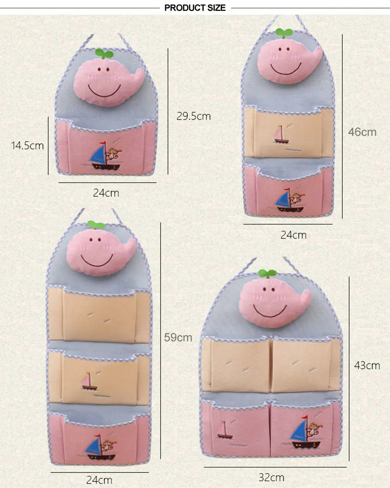 LDAJMW Linen Cartoon Monkey Embroidery 1-4 Pockets Wall Hanging Storage Bag Children Room Organizer Pouch