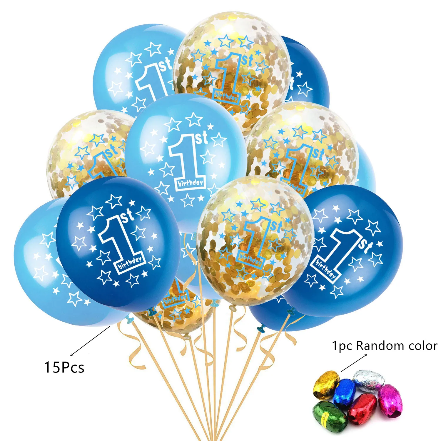 15pcs Blue Gold 1st Детский баннеры для мальчиков и девочек, детские воздушные шары, украшения для дня рождения, вечерние подарки для детей - Цвет: 15pcs Blue Gold 1st