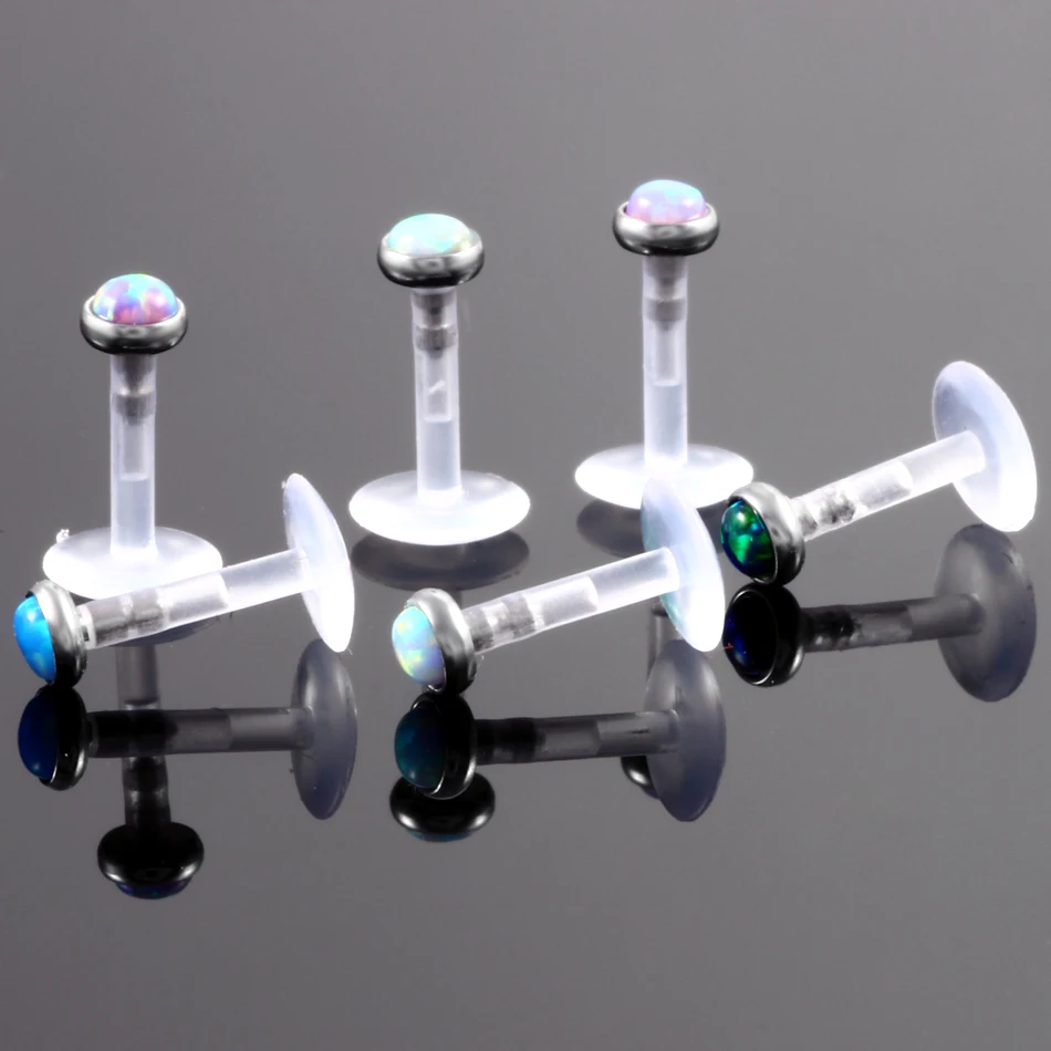 Кольца для пирсинга из ПТФЭ Bioplast с опалом внутренней резьбой пирсинг губ ушей