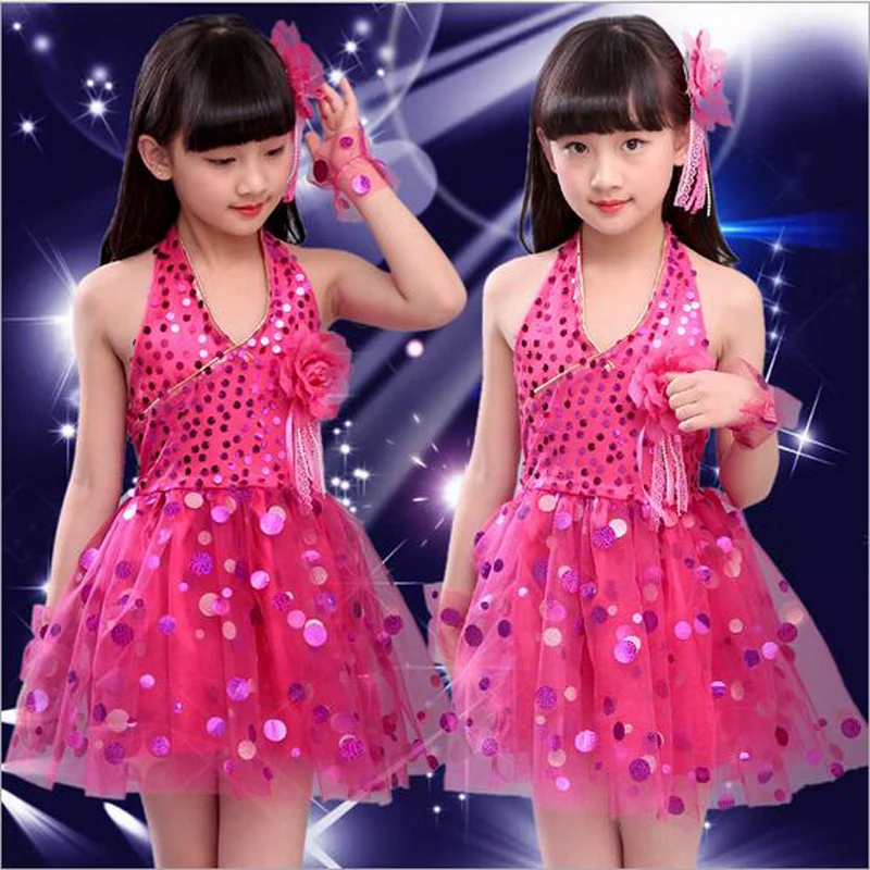 Girls Latin Dance Costumes Children Kids Sequins Fringe Stage Performance Dress Veil Competition Girls Ballroom Dance Costumes