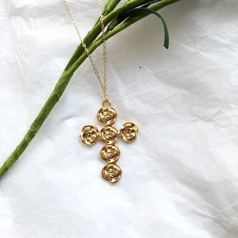 Новое поступление 2019 ожерелье с подвеской крестом в виде розового цветка женская