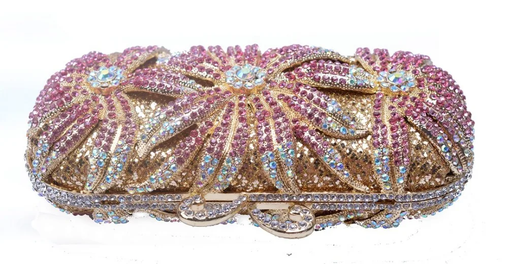 Сумка мессенджер с кристаллами синего/розового/золотого/фиолетового цвета
