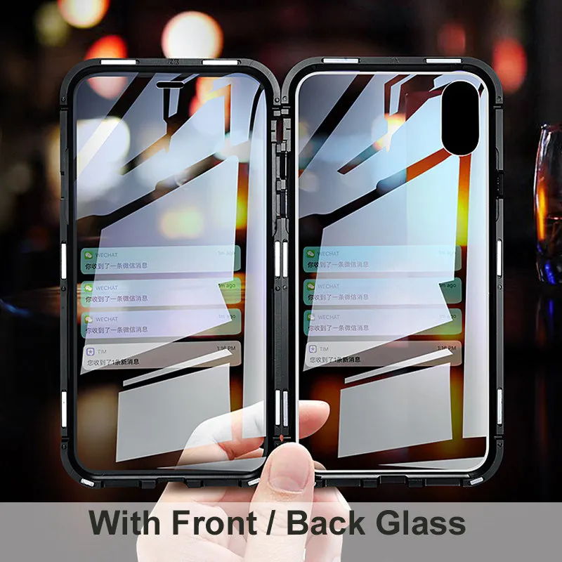 Магнитный металлический 360 чехол для iPhone 11 7 8 Plus X 10 XS Max прозрачный стеклянный чехол для iPhone11 Pro Чехол алюминиевый бампер